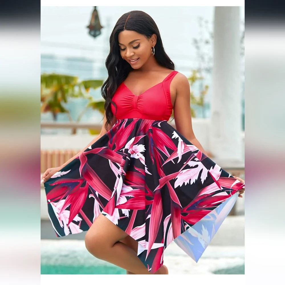 2/$35 NWOT BUCOTA Floral Style Swimdress XL Two Piece Tankini Bathing Suit. - Picture 2 of 6